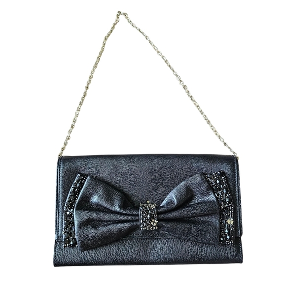 Kate Spade New York Manor Place Shea Black Embellished Leather Clutch Bow Bag - Picture 1 of 7